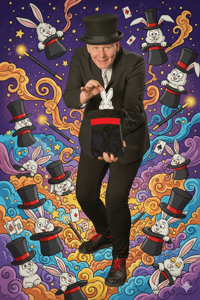 Tryllekunstner trækker kanin op af hat