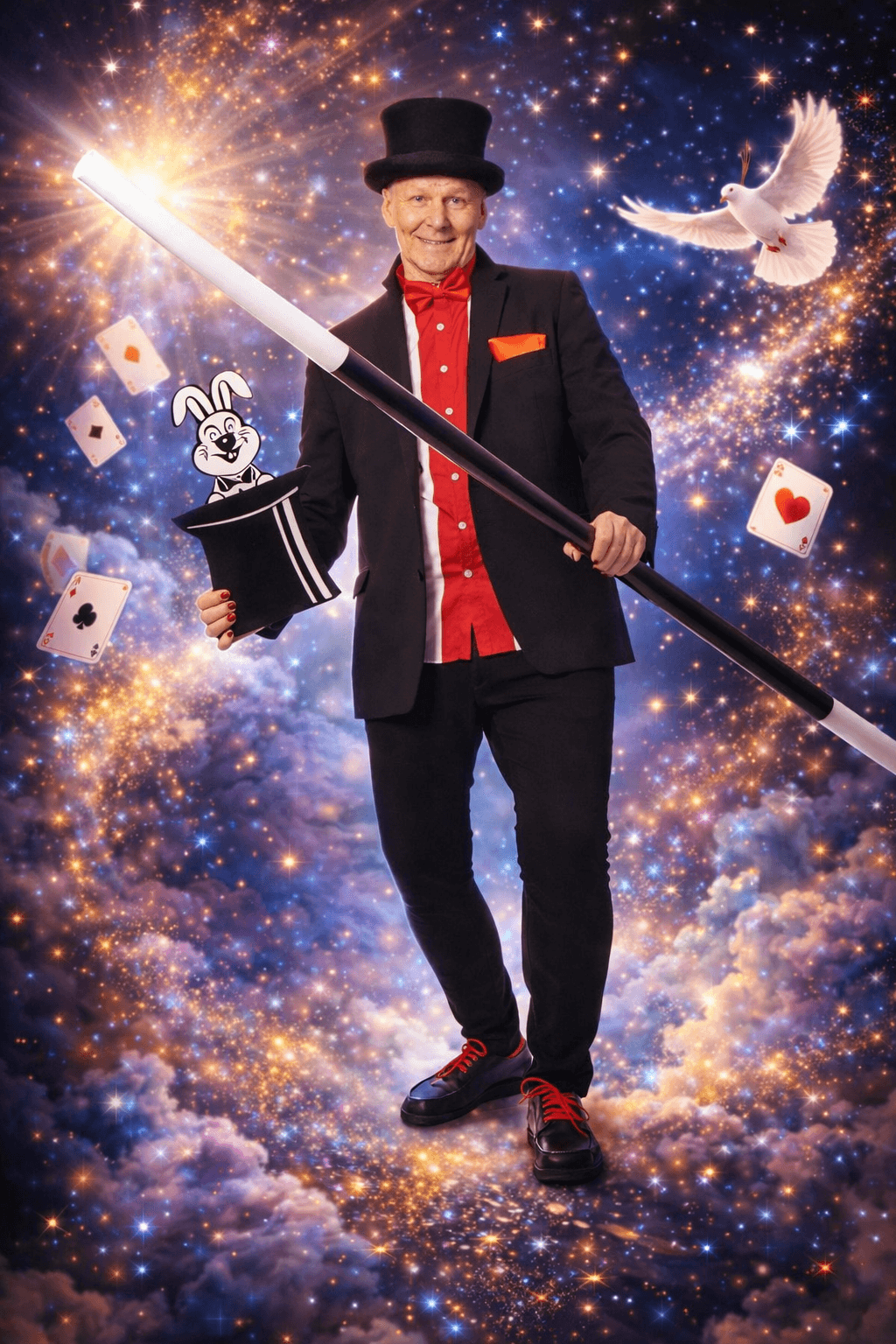 Tryllekunstner trækker kanin op af hatten.